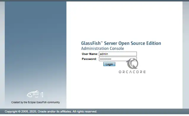GlassFish Administration console login screen